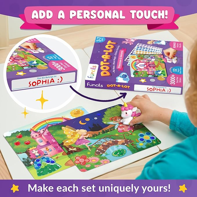 Dot Art Activity - Unicorn & Princess Sticker Kit, Toddler Art & Craft Supplies for Kids, Birthday Gifts for Boys & Girls Ages 3, 4, 5, 6, 7 Year Old - Kids Travel Toys, Airplane Must Have