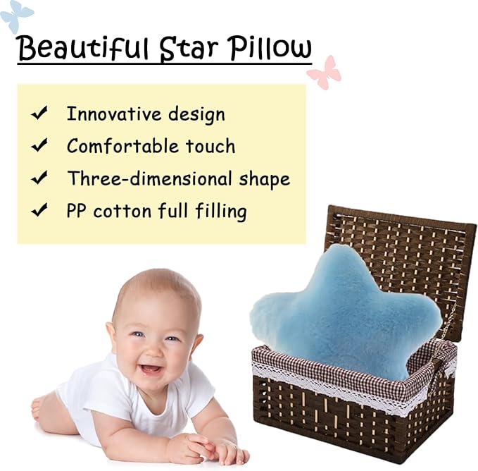 zhidiloveyou Star Pillow Plush Blue, Stuffed Star Shaped Pillow Cute Toy for Kids, 15.7 inch