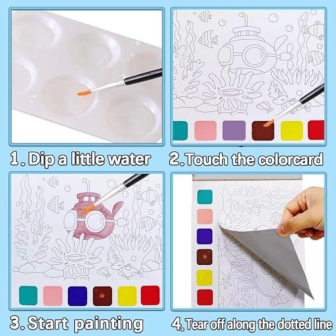 JUNQIU 3Pack Water Color Paint Sets for Kids, Paint With Water Books, Pocket Watercolor Painting Book, Arts and Crafts for Girls Gifts,Stocking Stuffers For Kids