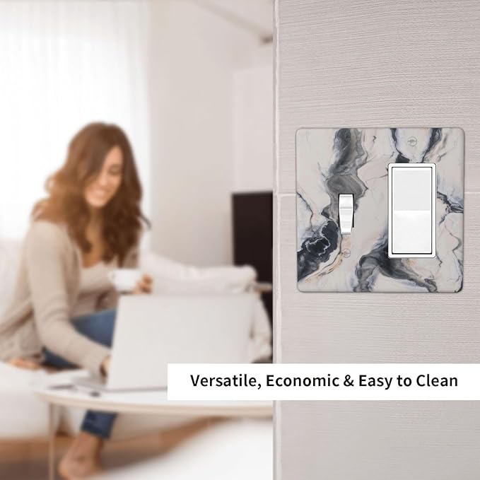 Abstract Marble Textured Modern Luxury Print Outlet Covers 1 Toggle 1 Rocker Combination Decorative Wall Plate Electrical Switch Plates Light Switch Cover Plate for Bathroom Kitchen Decor