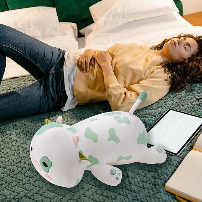 4LB Cute Weighted Stuffed Animals Plush,23 inch Weighted Spotted Cow Plush,Green Spotted Cow Weighted Pillow for Adults and Children