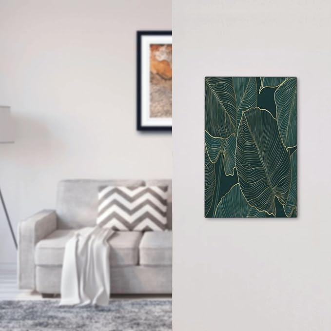 Gold Tropical Green Botanical Palm Leaves Light Switch Cover Plate 1 Gang No Device Blank Electrical Wall Plates Faceplate Decorative Switch Plate Covers for Bedroom Living Room Decor