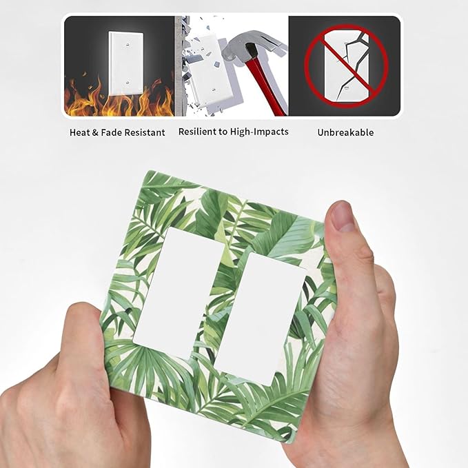 Green Tropical Palm Tree Leaf 2 Gang Double GFCI Decorator Rocker/decorator Light Switch Cover Decorative Outlet Wall Plate Electrical Faceplate Screwless