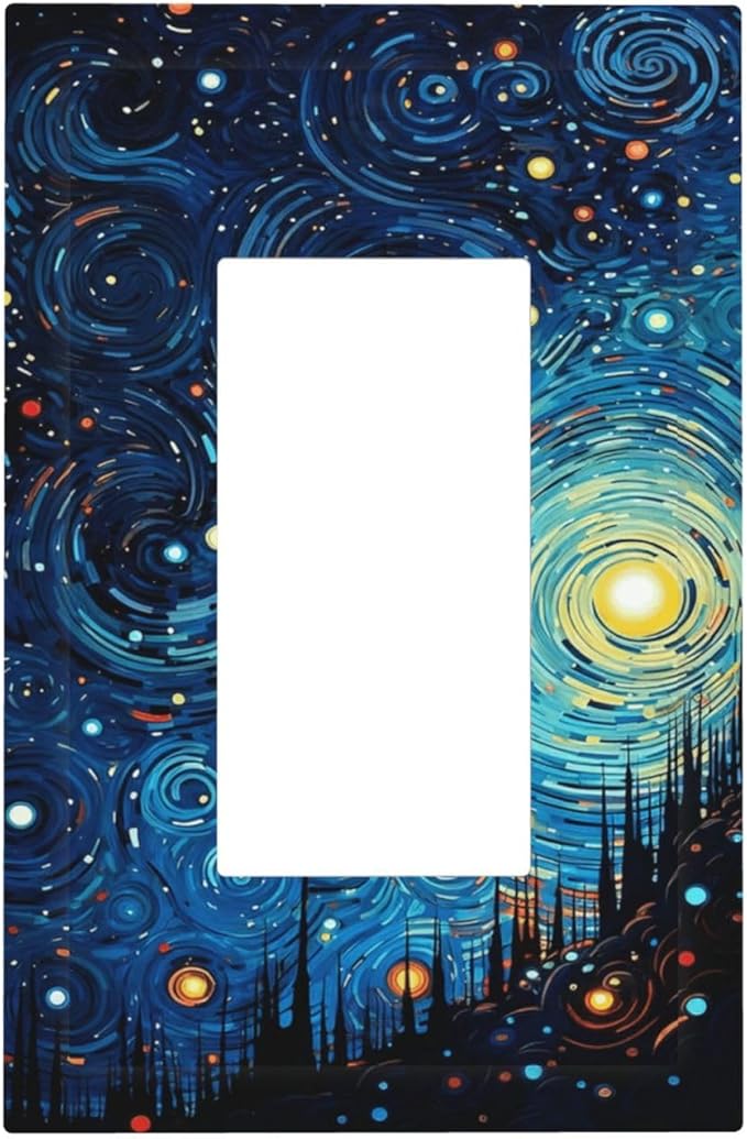 Decorative Outlet Covers Abstract Starry Night Style 1 Gang Single Rocker Light Switch Cover Plate GFCI Wall Plates Electrical Switch Plate Cover for Home living Room Decor
