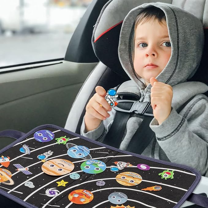 WATINC Travel Felt Board Story Set - 25PCS Portable Felt Board Educational Birthday Gift for Boys & Girls, Themed Storytelling Preschool Early Learning Interactive Play Kit for Toddlers (Space)