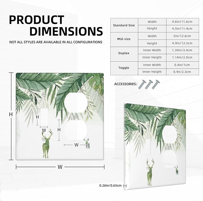 Deer Banana Leaves Palm Trees Green Plants Wallplates 1 Toggle 1 Duplex Switch Plate Electrical GFCI Faceplate Decorative Light Switch Covers for Bed Room Living Room Decor