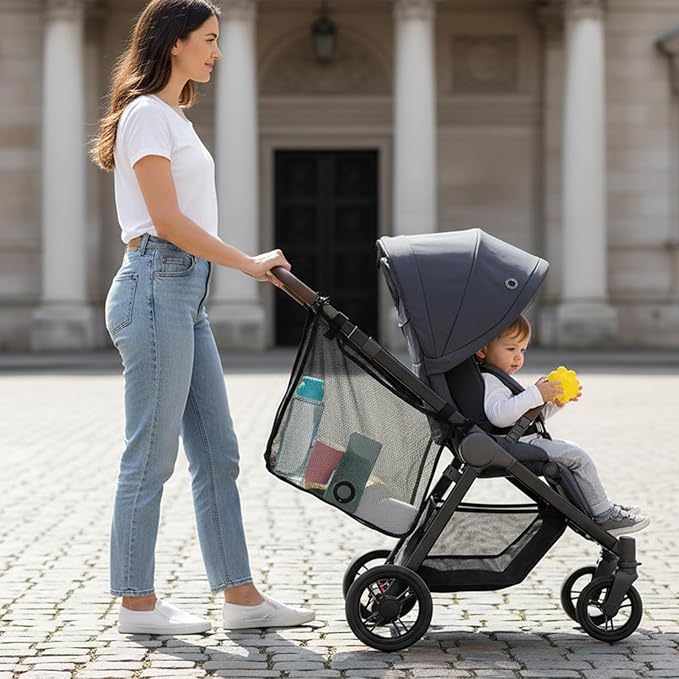 Thinp Stroller Sling Side Bag, Universal Stroller Organizer Cargo Net Strollers Caddy Mesh Storage Bag Strollers Accessories Fits for Nuna, Uppababy, Minu, Butterfly (Black)