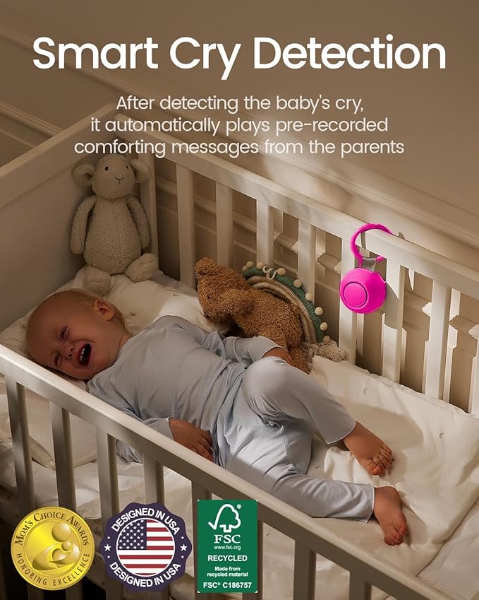 CHICWAY 2026 Mom's Choice Awards, Portable Sound Machine for Baby Adult, AI Cry Detection, 18 Soothing Sound, Bluetooth Rechargeable White Noise Machine for Home Travel, Nursery Light, Barbie Pink