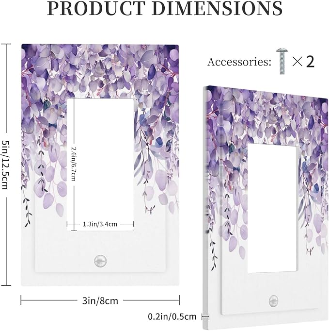 Purple Plants Leaves Eucalyptus Vine Floral Flowers Decorative Outlet Covers 1 Gang Single Rocker Light Switch Cover Plate Wall Plates GFCI Faceplate for Bedroom Living Room Decor
