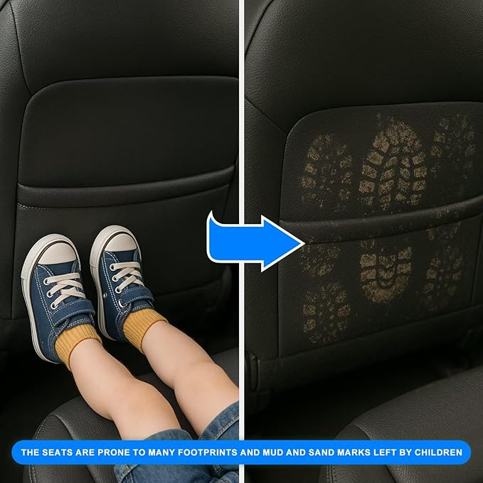 Back Seat Protector 2 Pack Fit For Toyota RAV4 Car Kick Mats with Touch Screen Tablet Holder Storage Organizer Waterproof Dirt Proof Faux Leather Auto Accessories for Kids (1 Pair Black)