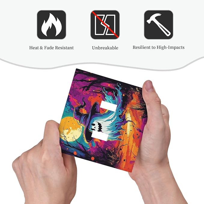 Decorative Switch Plates Ghost Colorful Forest Moon Dead Tree 2 Gang Double Toggle Outlet Light Switch Cover Wall Plate Electrical Faceplate For Nursery Kids Room Decor