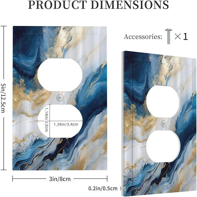 Abstract Blue Granite Luxury Watercolor Marble Texture Print 1 Gang Outlet Plate Decorative Single Duplex Wall Plate Covers Unique Electrical Receptacle Light Switch Cover Art Faceplate Switchplate