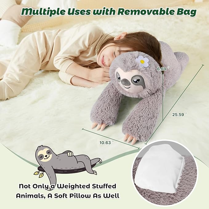 Bobbie & Laxi 26" & 4.5lbs Sloth Stuffed Animal, Sitting & Laying Weighted Stuffed Animals, Cuddly & Soft Weighted Sloth Plush for Adults & Kids, Sloth Gifts for Christmas & Valentine’s Day