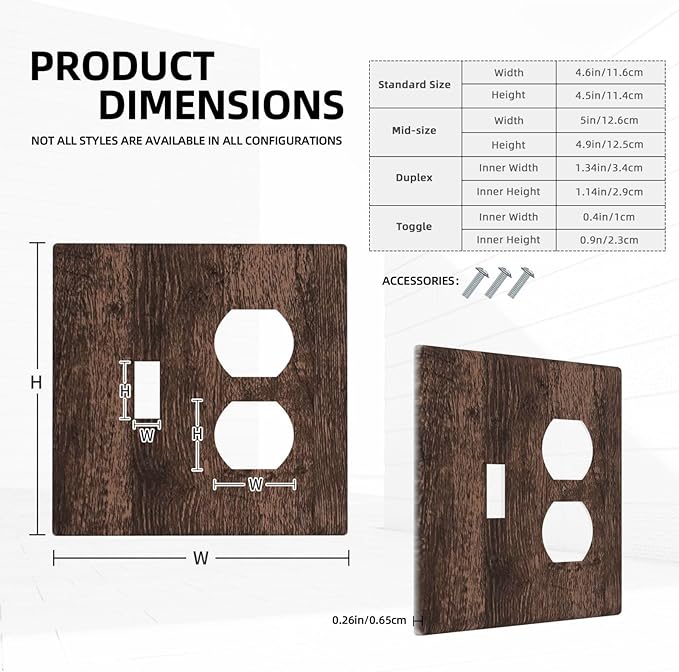 Light Switch Cover Plate Rustic Brown Wood Plank Retro Wooden Board 2 Gang Outlet Covers 1 Toggle 1 Duplex Socket Cover Wallplates Electrical Switch Plate Covers for Farmhouse Home Decor