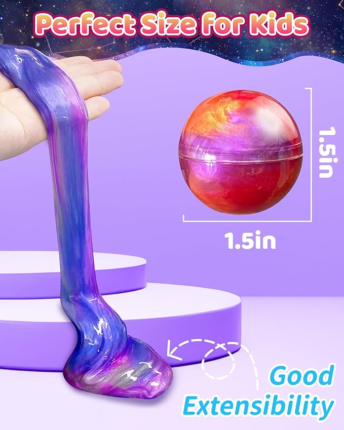 24 Pack Galaxy Slime Party Favors, Non-Sticky, Stress Relief Treasure Box Toys for Classroom Prizes Party Supplies, Student Gifts Birthday Goodie Bags Stuffers for Kids Teens Boys Girls 4-8, 8-12