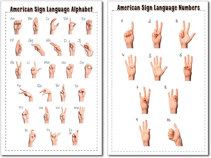 Zieglerworld American Sign Language ASL Alphabet & Numbers Laminated Double Sided Educational Learning Tools Chart 8 1/2 x 11