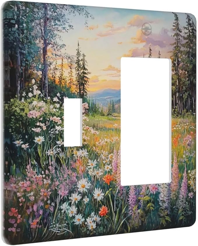 Outlet Covers Floral Landscape Rustic Nature Wildflower 1 Toggle 1 Rocker Combination Decorative Wall Plate Electrical Switch Plates Light Switch Cover Plate For Bed Room Living Room Decor
