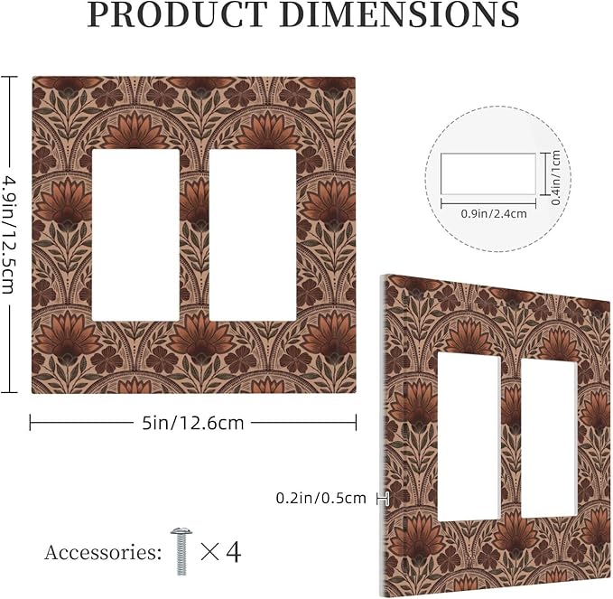 Earth Tone Floral Rustic Damask Boho Flower Decorative Outlet Covers 2 Gang Double GFCI Rocker Electrical Wall Panels Light Switch Cover Plate for Farmhouse Home Decor
