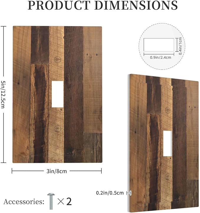 Decorative Light Switch Cover Natural Wood Brown Wooden Planks 1 Gang Single Toggle Device Electrical Faceplate Switchplates Decorator Outlet Wall Plate For Farmhouse Cabin Decor