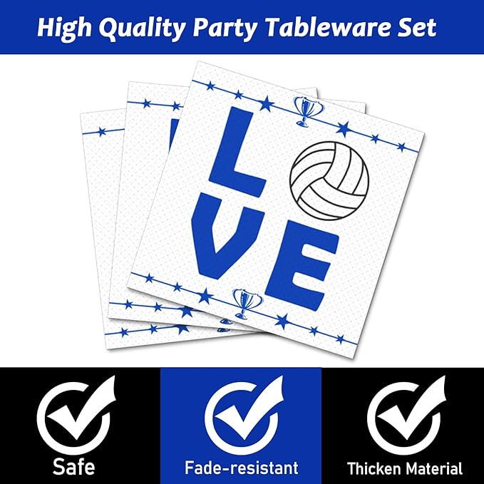Wiooffen 96 Pcs Volleyball Party Plates Napkins Tableware Set Volleyball Birthday Supplies Disposable Dinnerware Sports Theme Party Decoration Favors for Baby Shower, 24 Guests