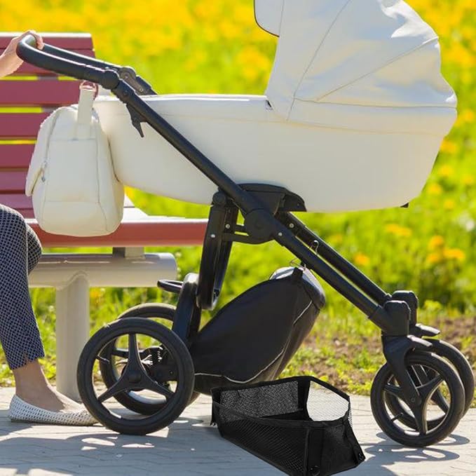 MERRYHAPY Stroller Bottom Storage Bag Mesh Organizer Universal Lightweight Stroller Basket Holder for Diapers Toys Essentials 11.02X4.72X3.93 Inch