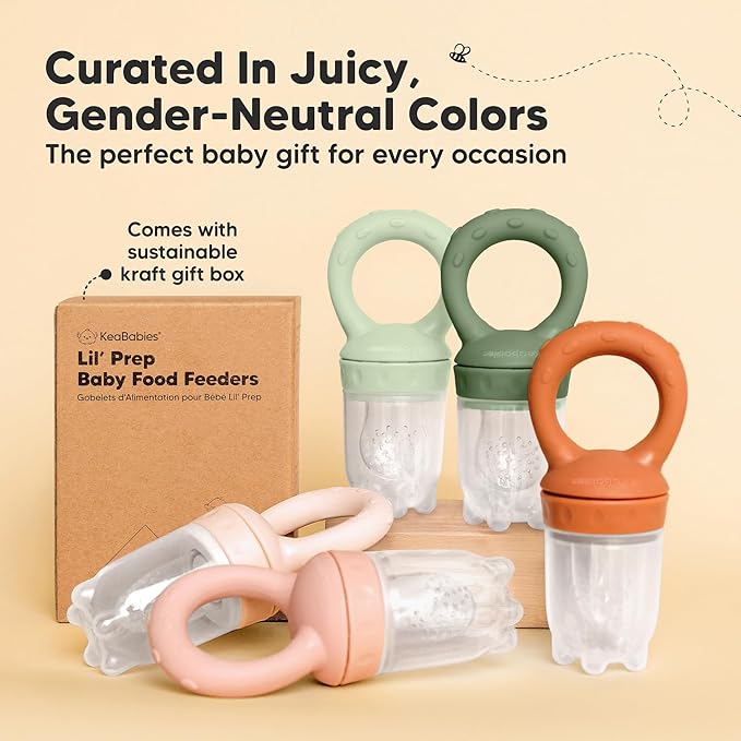 KeaBabies Baby Fruit Feeder 2pk - Silicone Baby Food Feeder for Babies 6-12 Months, Breast Milk Popsicle Teether, Weaning, Pacifier, Freeze Frozen Solid Food, Infant Feeding Essential (Soft Fern)