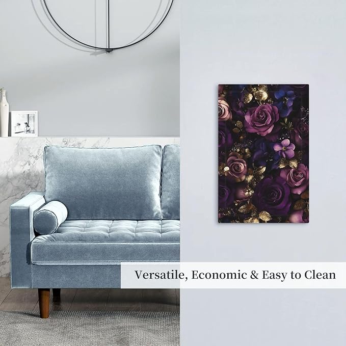 Decorative Blank Wall Plate with Luxurious Purple Roses Gold Accents Leaves Design Single Gang No Device Outlet Covers 1 Gang Light Switch Covers for Romantic Bedroom/Living Room Decor