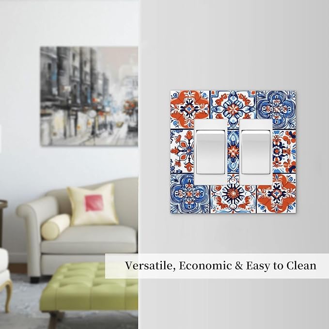 Decorative Outlet Covers Colorful Talavera Mexican Tile 2 Gang Double Gfci Rocker Electrical Wall Panels Light Switch Cover Plate For Bathroom Kitchen Decor