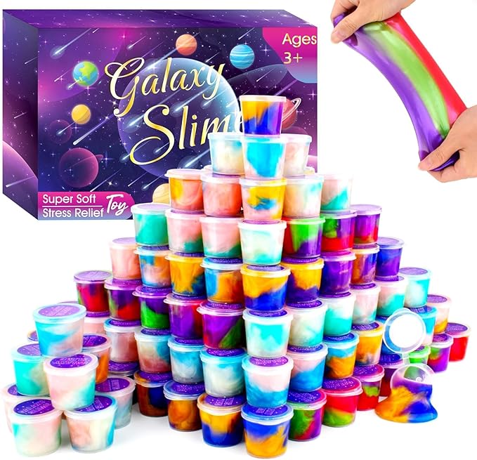 Galaxy Slime Party Favors with 75 Pack Mini Slime kit,Valentines Slime Kit for Classroom Prizes, Christmas Stocking Stuffers, Goodie Bag Stuffers for Kids Boys Girls