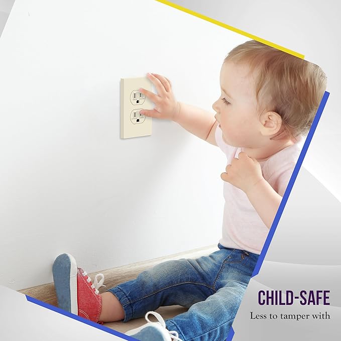 ENERLITES Screwless Duplex Wall Plate, Child Safe Receptacle Outlet Cover, Standard Size, 1-Gang 4.68" x 2.93", Unbreakable Polycarbonate Thermoplastic, UL Listed, SI8821-LA-5PCS, Light Almond, 5 Pack