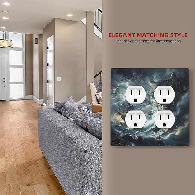 Decorative Outlet Covers funny Cat Stormy sea Lightning Sailboats 2 Gang Decorative Switch Plate Double Duplex Wall Plates Switch Plates and Outlet Covers for Bathroom Kid Room Decor