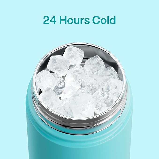 Kids Insulated Water Bottle with Straw - 12oz Stainless Steel Water Bottle with Dual Spouts, Leak-Proof, BPA-Free, Double Wall Vacuum Keeps Cold for 24 Hours for Sports, Travel (Aquamarine Blue)