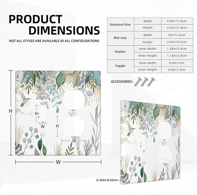Green Tropical Palm Leaves Flower Plants Hummingbird Wallplates 1 Toggle 1 Duplex Switch Plate Electrical GFCI Faceplate Decorative Light Switch Covers for Bed Room Living Room Decor