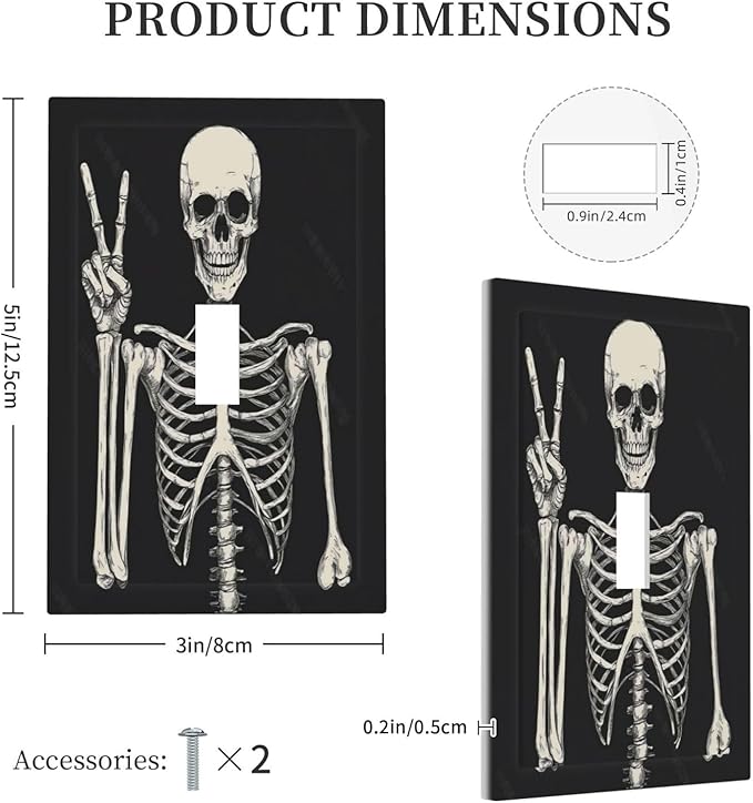 Decorative Light Switch Cover Skeleton Skull Boho Hippie Dark Background 1 Gang Single Toggle Device Electrical Faceplate Switchplates Decorator Outlet Wall Plate For Cabin Office Decor