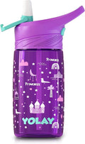 YOLAY 15oz Kids Water Bottle For School Boys and Girls, Durable Toddler Water Bottle with Straw Lid Leak-Proof, Spill Proof, Easy Clean and Dishwasher Safe with Re-Usable and BPA Free - Princess