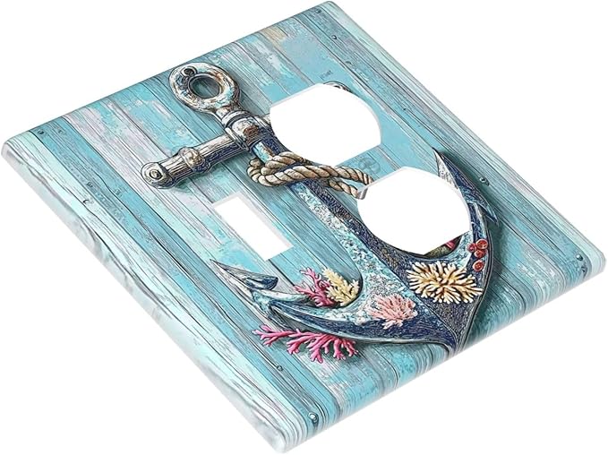 Wallplates Anchor Coastal Beach Nautical Coral 1 Toggle 1 Duplex Switch Plate Electrical Gfci Faceplate Decorative Light Switch Covers For Farmhouse Cabin Decor