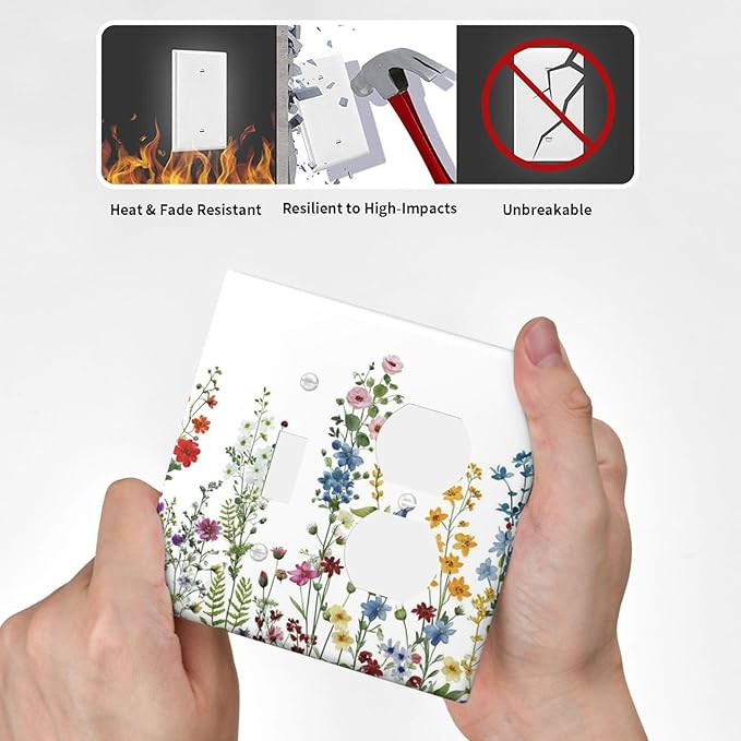 Outlet Covers Colorful Wildflowers Plants Floral 2 Gang Combination 1 Toggle/1 Duplex Light Switch Cover Decorative Gfci Wall Plate Electrical Receptacle Switchplate Faceplate Kitchen Decor
