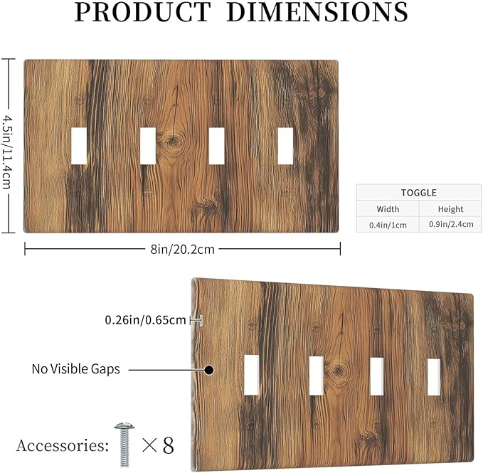 Light Switch Covers Vintage Rustic Country Brown Wood Quad Toggle Electrical Faceplate 4 Gang Wall Plate Decorative Switch Plates For Farmhouse Cabin Decor