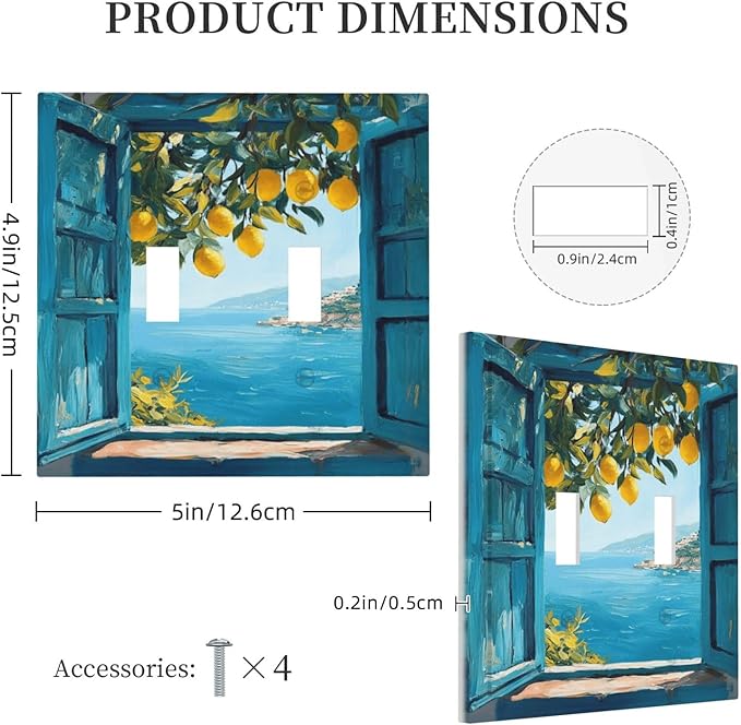 Window View Coastal Lemon Tree Mediterranean Landscape Decorative Switch Plates 2 Gang Double Toggle Outlet Light Switch Cover Wall Plate Electrical Faceplate for Bedroom Living Room Decor