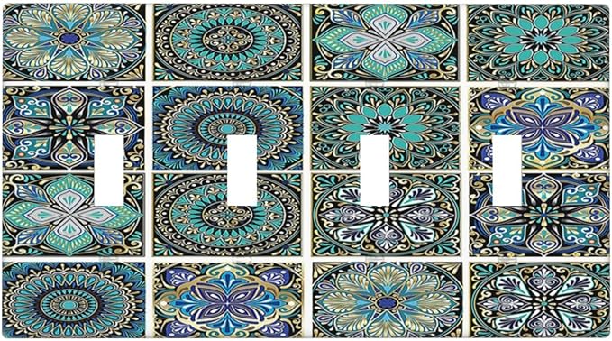 Light Switch Covers Colorful Ocean Sea Turtle Marine Life Quad Toggle Electrical Faceplate 4 Gang Wall Plate Decorative Switch Plates for Kids room Bedroom Decor