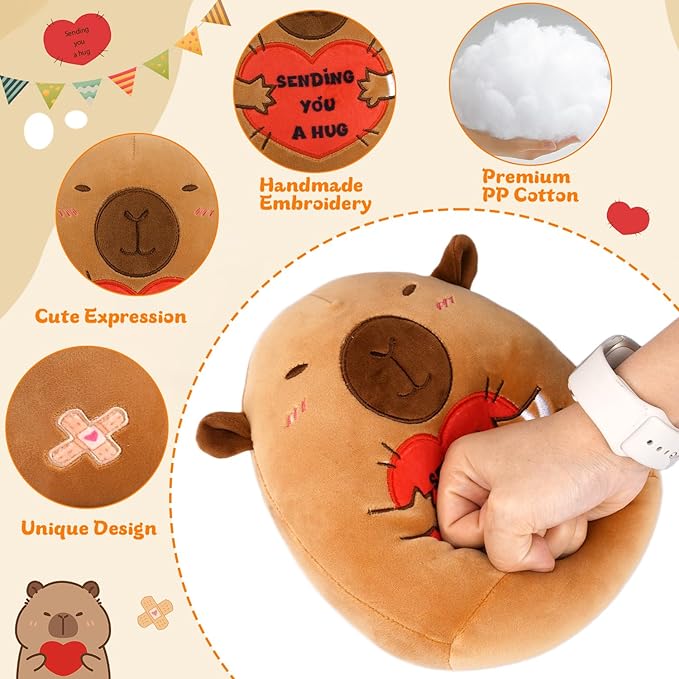 Capybara Plush, 8 Inch Get Well Soon Stuffed Animal with Bandage & Heart Hug for Surgery Recovery, Emotional Support Plush Toy, Feel Better & Get Well Gifts for Women, Men & Kids