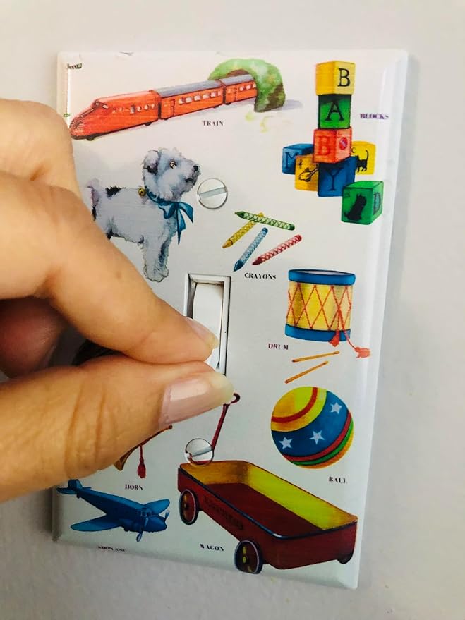 Boys Room Light Switch Cover Plate Kids Decorative Nursery Teen Toddler Room Decor Bedroom Bathroom Playroom (Vintage Toy)