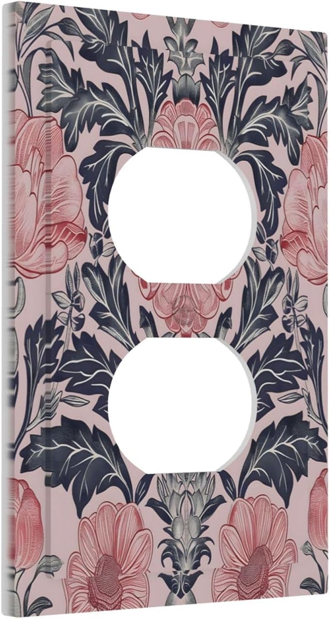 Pink Floral Vintage Botanical Boho Flower Outlet Covers 1 Gang Duplex Light Switch Cover Decorative Switch Plates Electrical Receptacle Faceplate Wall Plate for Farmhouse Home Decor