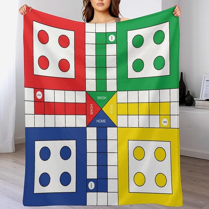 50 x 60 Inches Flannel Throw Blanket Ludo Game Board Birthday Present for Men Women Winter Holiday Soft Blankets for Bedding Sofa