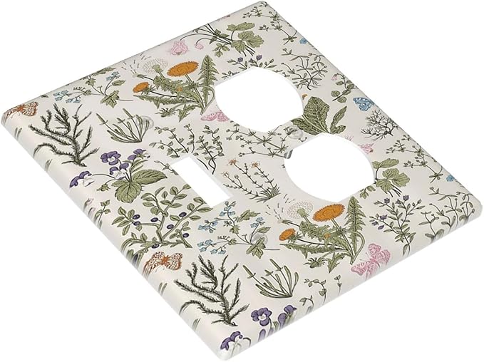 Outlet Covers Boho Floral Vintage Flowers Plants 2 Gang Decorative Switch Plates 1 Toggle Duplex Combo Light Switch Cover GFCI Electrical Wall Plates for Bathroom Bedroom Decor