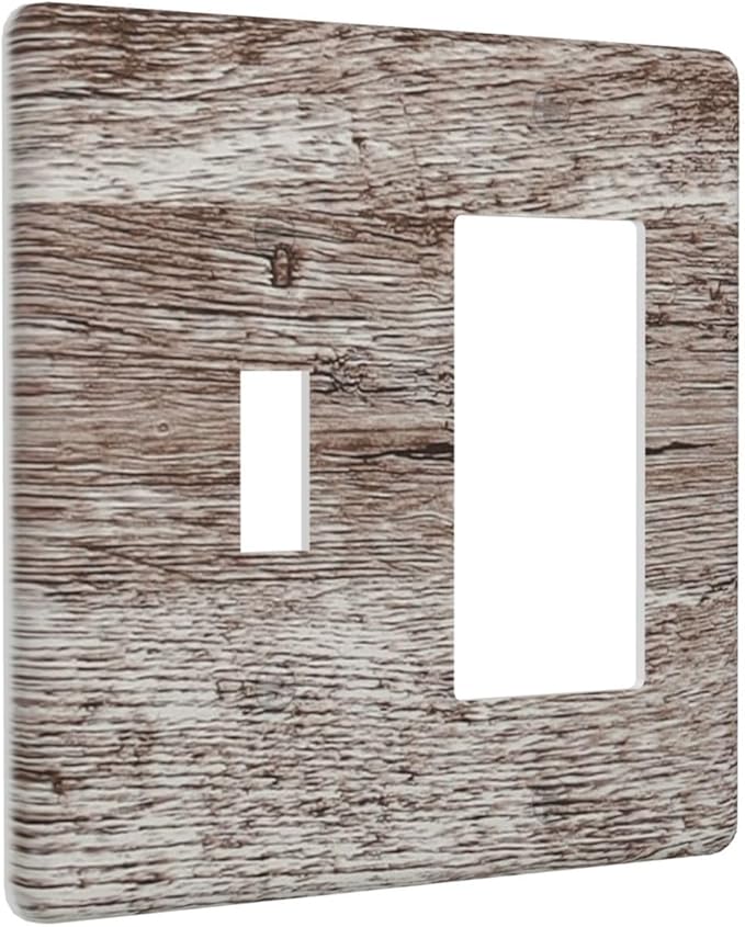 Light Switch Cover Plate Rustic Dark Grey Wood Plank Vintage Texture 2 Gang Toggle Rocker Combo Wall Plates Decorative Switch Plates and Outlet Covers Socket Cover for Farmhouse Home Decor