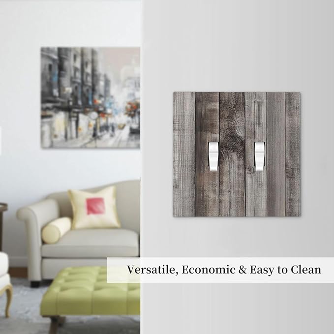 Decorative Switch Plates Vintage Brown Gray Wood Texture 2 Gang Double Toggle Outlet Light Switch Cover Wall Plate Electrical Faceplate For Farmhouse Cabin Decor