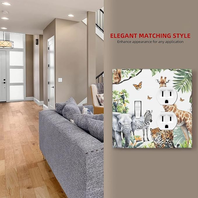 Elephant Giraffe Jungle Animals Leopard Zoo Wallplates 1 Toggle 1 Duplex Switch Plate Electrical GFCI Faceplate Decorative Light Switch Covers for Kids Room Nursery Decor