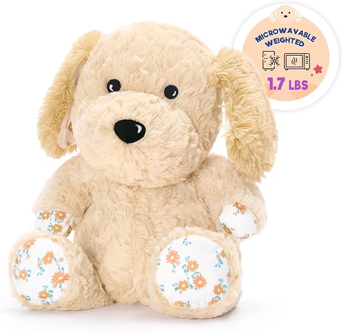 Ditucu Original Golden Retriever Microwavable Weighted Stuffed Animal Heated Dog Plush for Warmth Comfort Period Cramps Pain Plushies Toys Gifts for Kids Adults Light Brown 9 inch