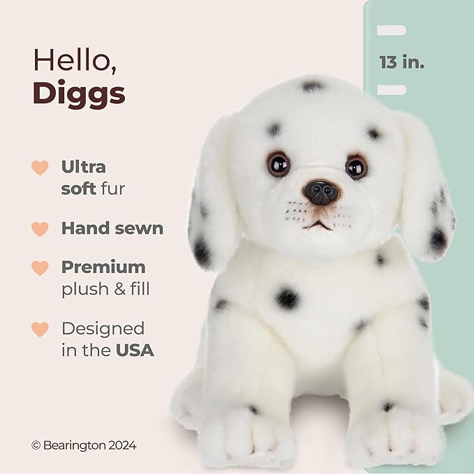 Bearington Diggs The Dalmatian Stuffed Animal - 13 Inch Dog Stuffed Animal, for Ages 3-14